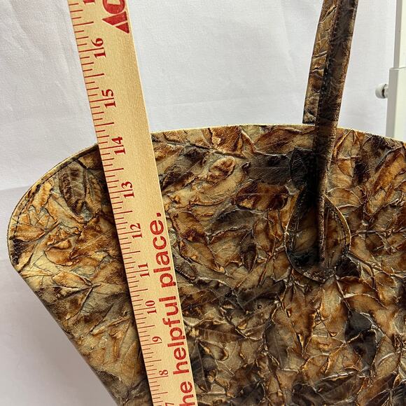 Luxury Artisan Leather Leaf Texture Tote Bag Handmade Brown Earthy Boho Heritage - Picture 16 of 16